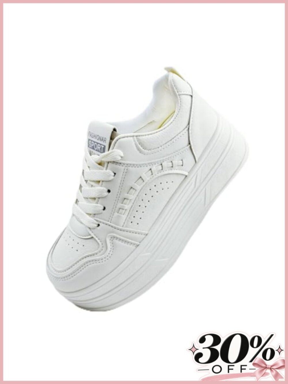 PU Leather Platform Sneakers Casual Walking Shoes White